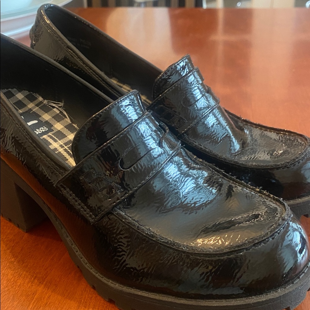 Dirty Laundry Shiny Black Patent Dress Heeled Penny Loafers